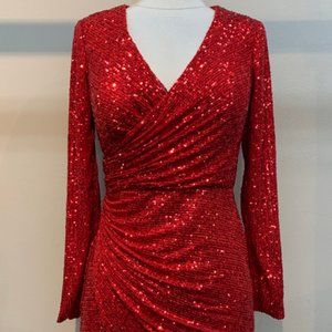 Red Mini Short V-Neck Sequin Short Party Evening F